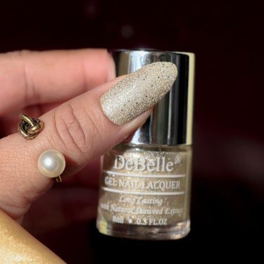 DeBelle Gel Nail Polish Sirius (Gold With Silver Glitter Sugar Finish Nail Paint)|Non UV - Gel Finish |Chip Resistant | Seaweed Enriched Formula| Long Lasting|Cruelty and Toxic Free| 8ml